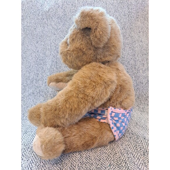 Vintage The Vermont Teddy Bear Co Jointed 16" Brown Bear, With Diaper and Bib. - Picture 3 of 12